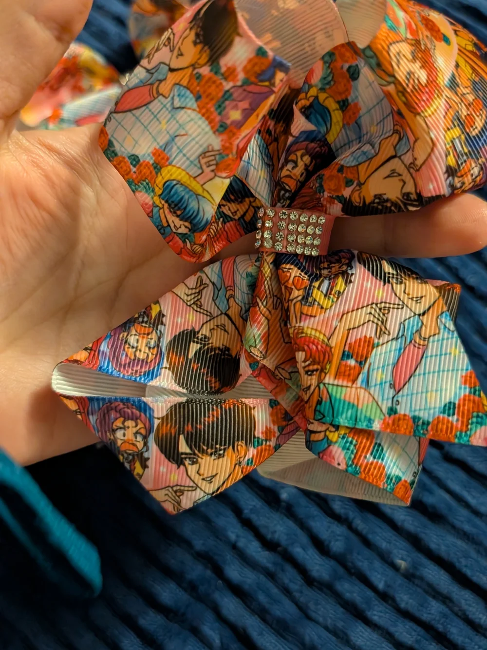 2 Kpop Demon Hunters Print Rhinestone Bow Hair Clips